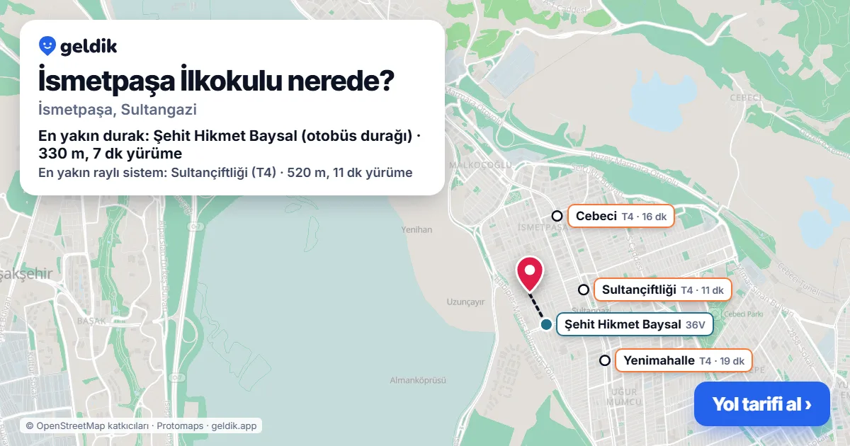 İsmetpaşa İlkokulu nerede: haritada konumu ve en yakın duraklar, yürüme süreleriyle