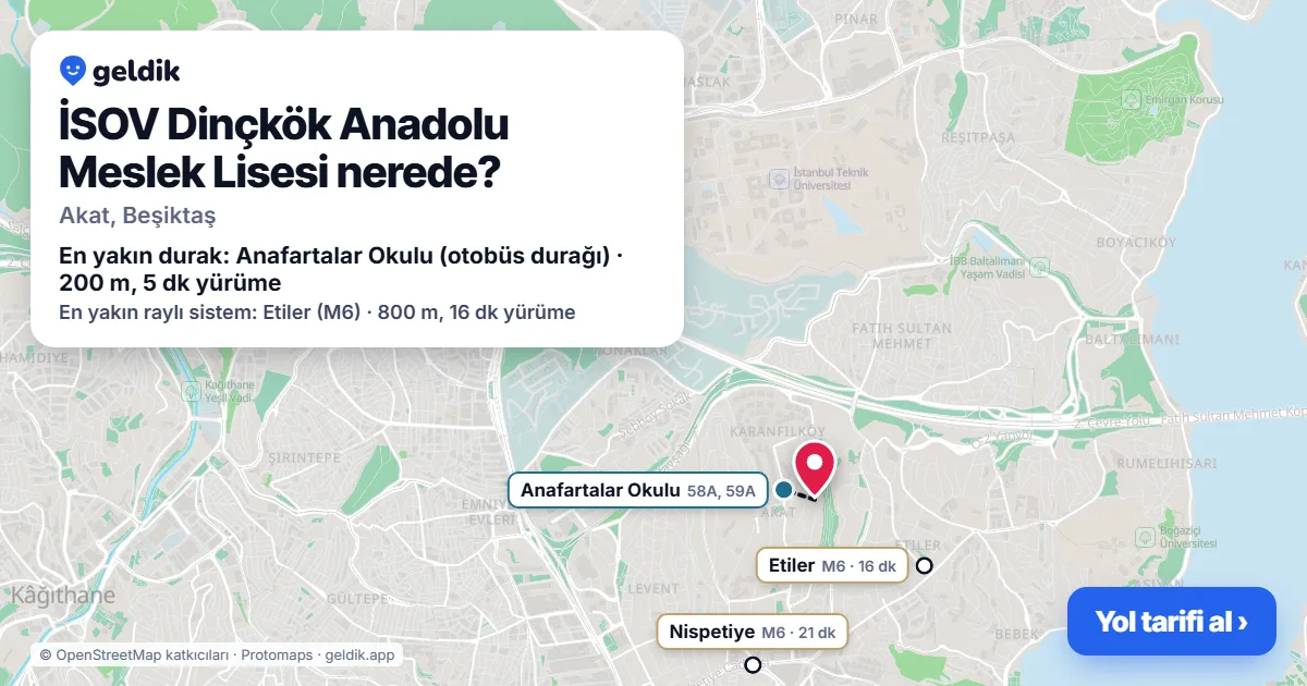 İSOV Dinçkök Anadolu Meslek Lisesi nerede: haritada konumu ve en yakın duraklar, yürüme süreleriyle