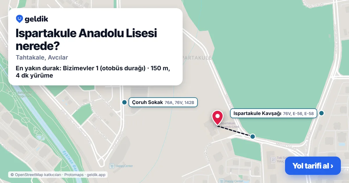 Ispartakule Anadolu Lisesi nerede: haritada konumu ve en yakın duraklar, yürüme süreleriyle