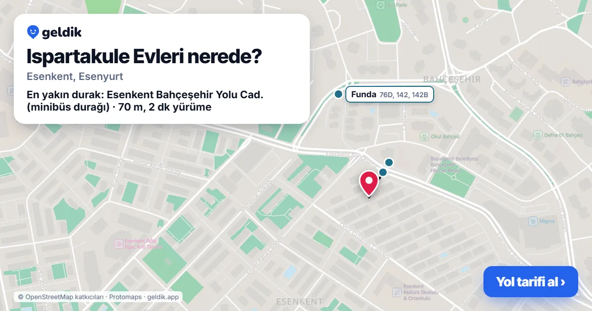 Where is Ispartakule Evleri: map with its location and the nearest stops, with walking times