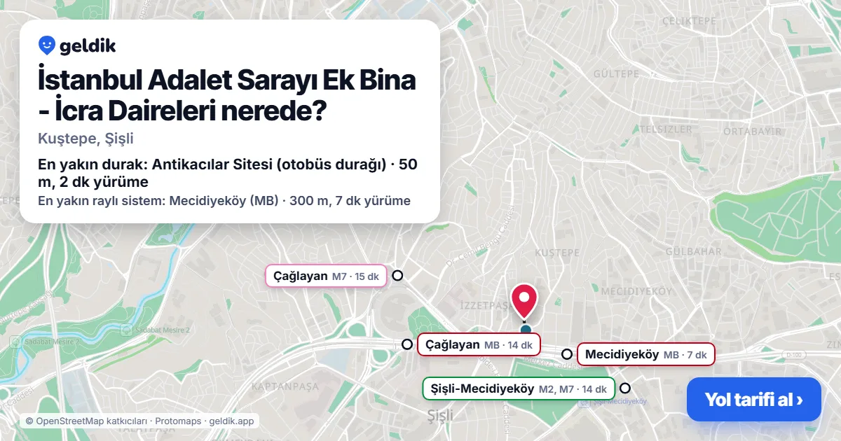 İstanbul Adalet Sarayı Ek Bina - İcra Daireleri nerede: haritada konumu ve en yakın duraklar, yürüme süreleriyle