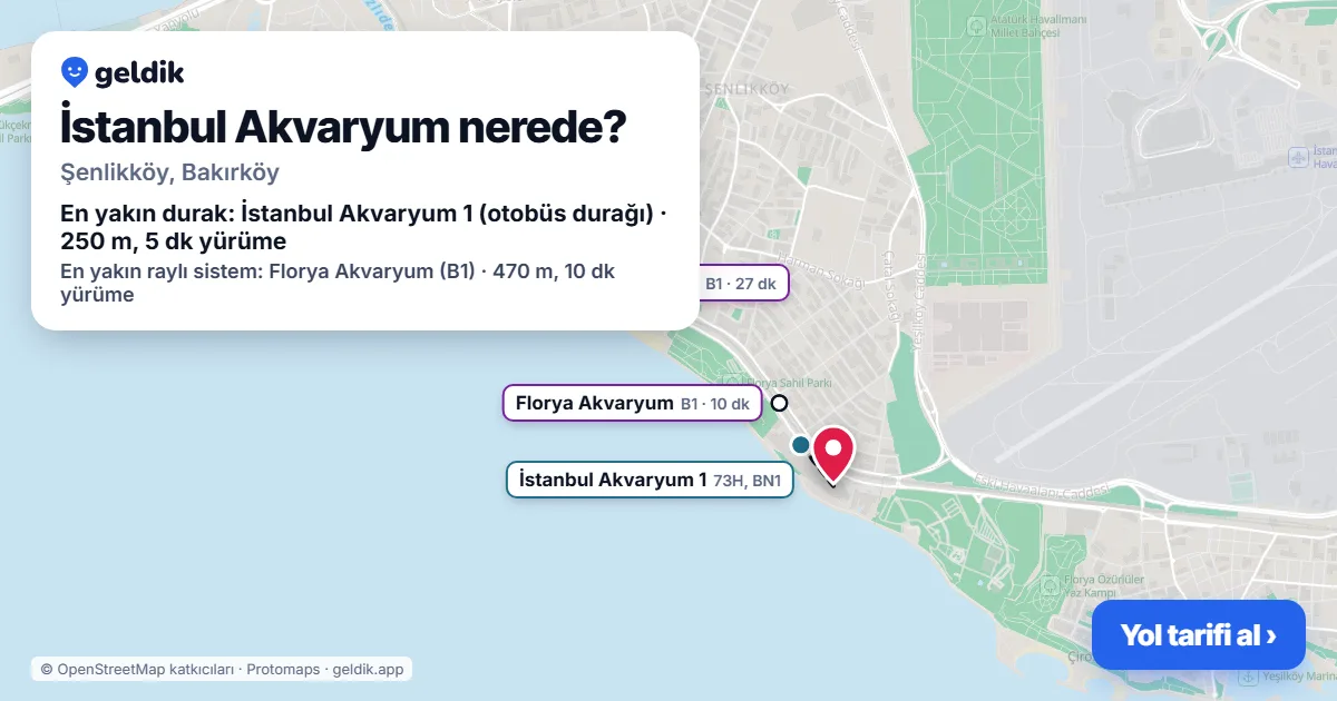 Where is Istanbul Aquarium: map with its location and the nearest stops, with walking times