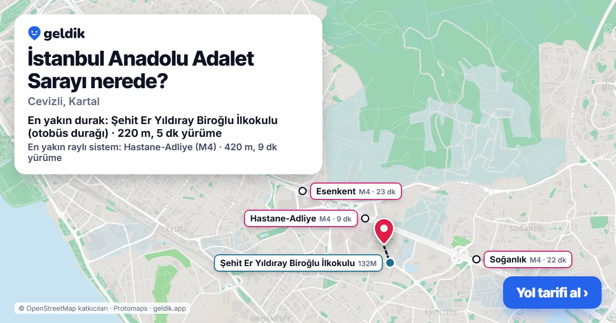 İstanbul Anadolu Adalet Sarayı nerede: haritada konumu ve en yakın duraklar, yürüme süreleriyle