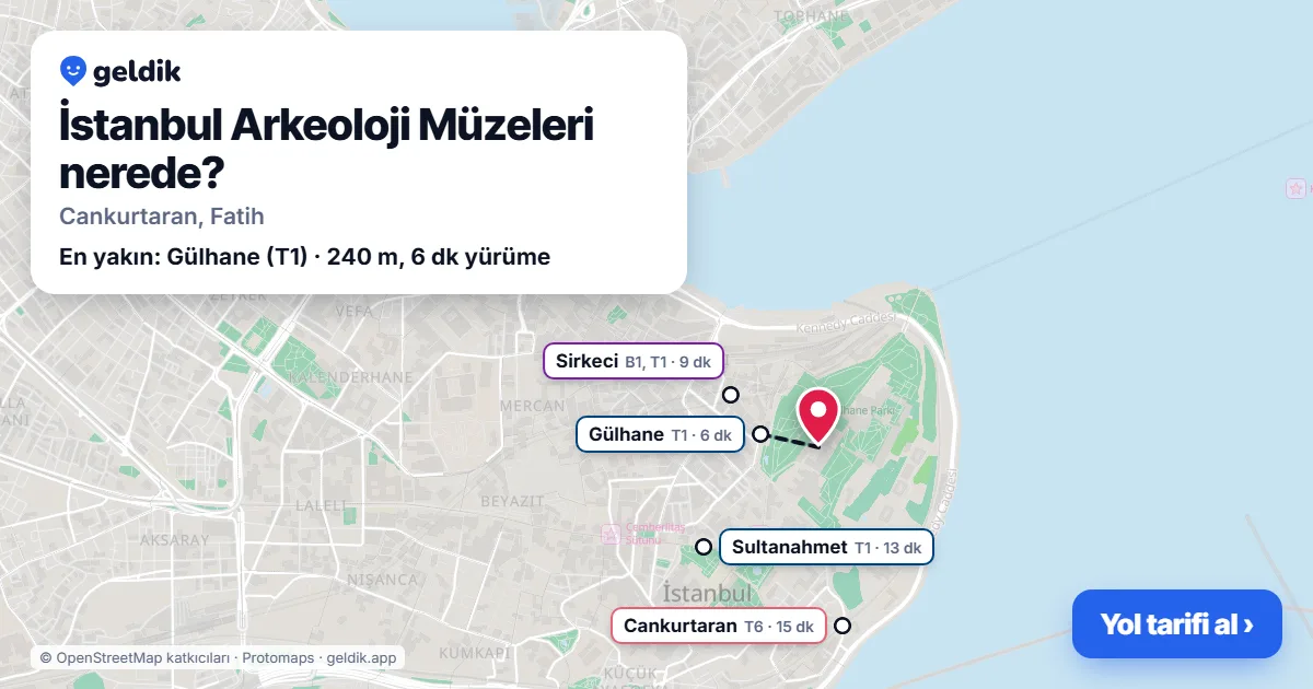 İstanbul Arkeoloji Müzeleri nerede: haritada konumu ve en yakın duraklar, yürüme süreleriyle