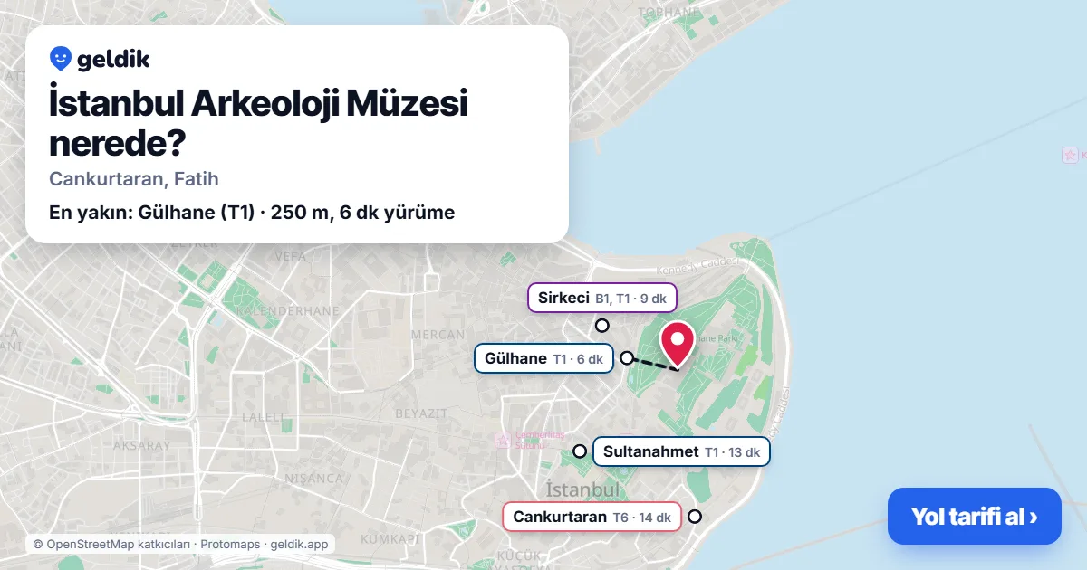 İstanbul Arkeoloji Müzesi nerede: haritada konumu ve en yakın duraklar, yürüme süreleriyle