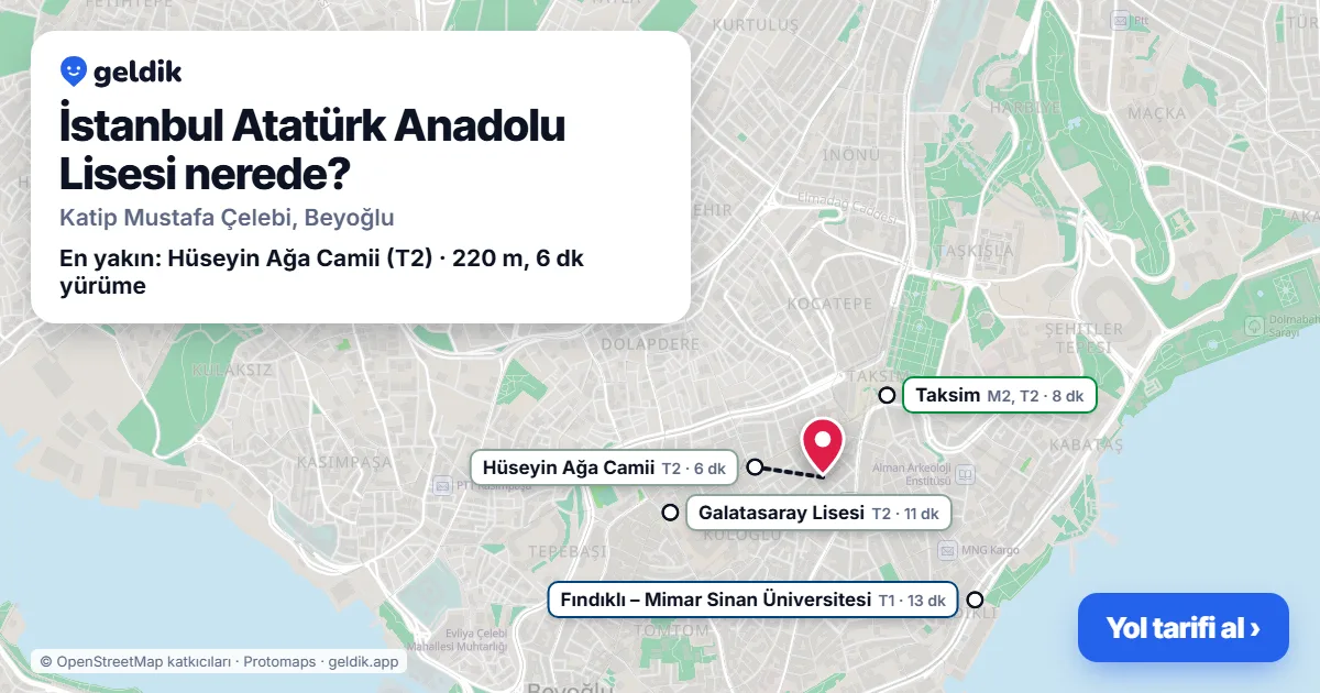 Where is İstanbul Atatürk Anadolu Lisesi: map with its location and the nearest stops, with walking times