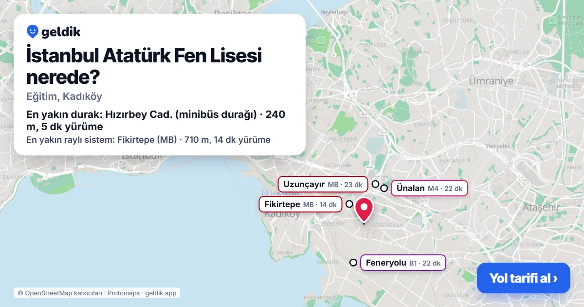 İstanbul Atatürk Fen Lisesi nerede: haritada konumu ve en yakın duraklar, yürüme süreleriyle