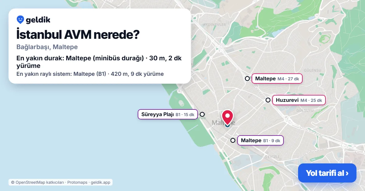 İstanbul AVM nerede: haritada konumu ve en yakın duraklar, yürüme süreleriyle