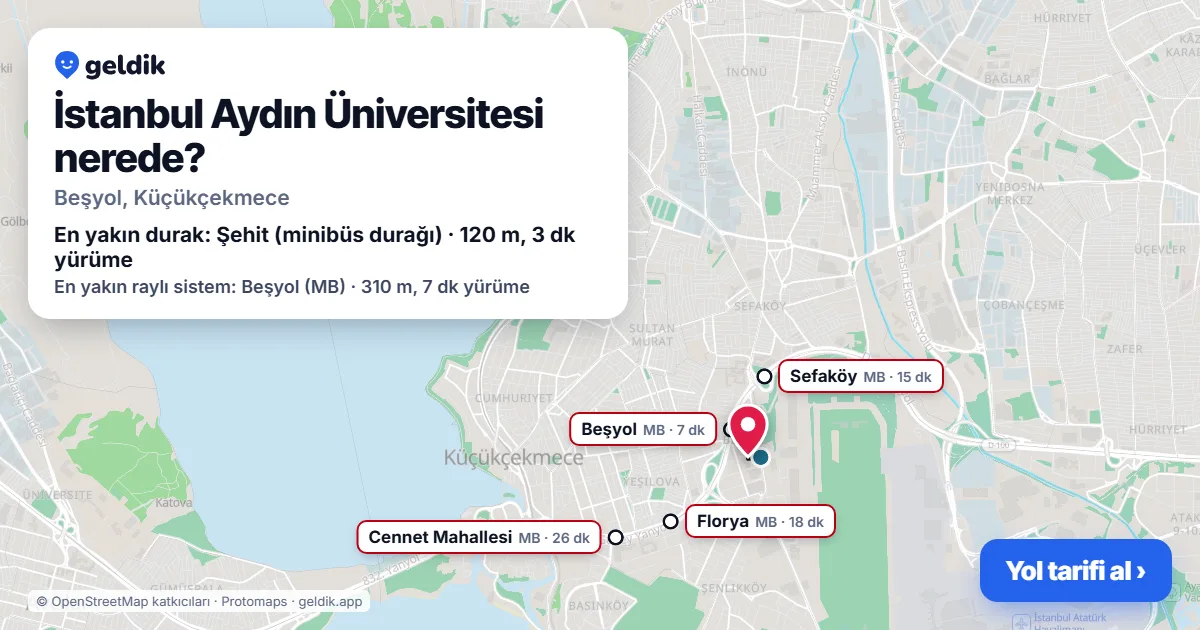 Where is Istanbul Aydın University: map with its location and the nearest stops, with walking times