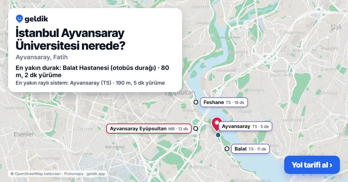İstanbul Ayvansaray Üniversitesi nerede: haritada konumu ve en yakın duraklar, yürüme süreleriyle