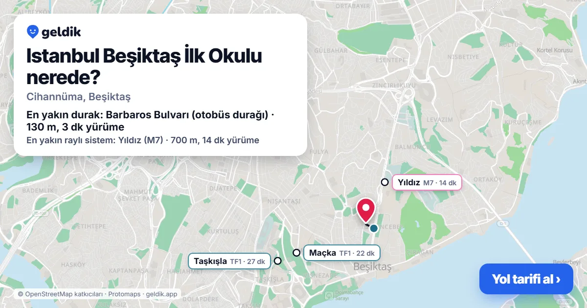 Istanbul Beşiktaş İlk Okulu nerede: haritada konumu ve en yakın duraklar, yürüme süreleriyle