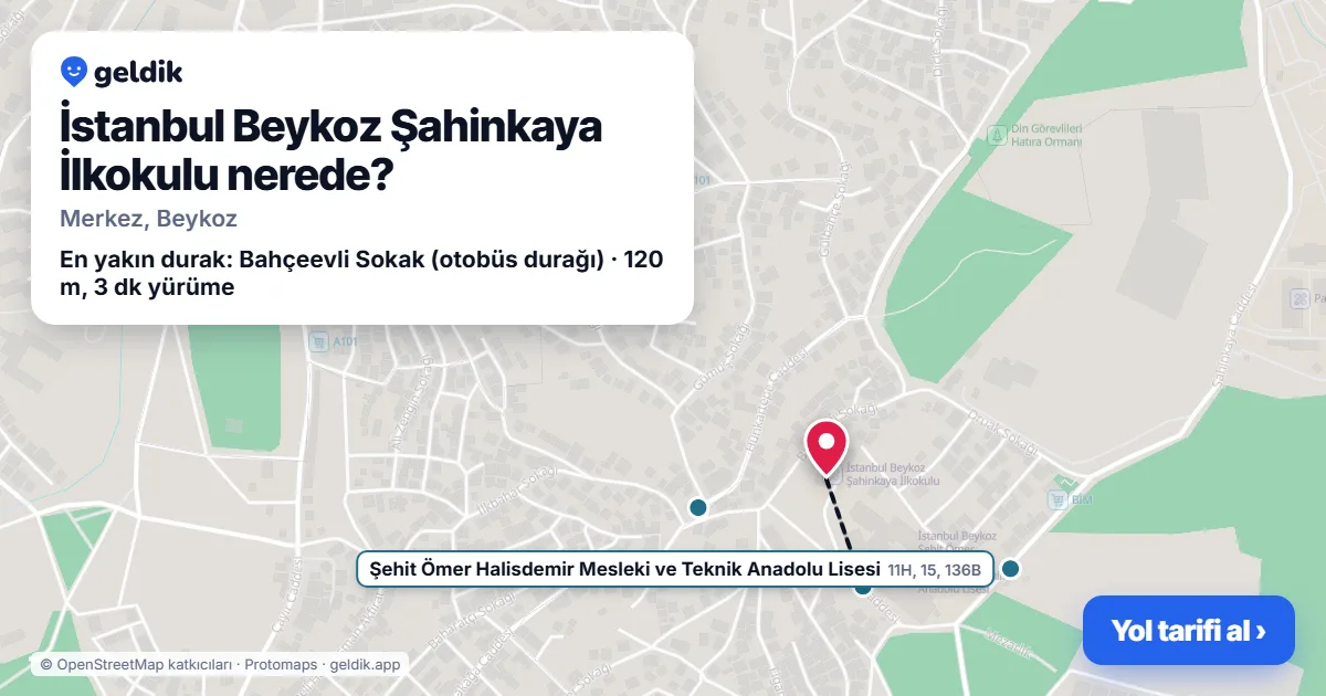 İstanbul Beykoz Şahinkaya İlkokulu nerede: haritada konumu ve en yakın duraklar, yürüme süreleriyle