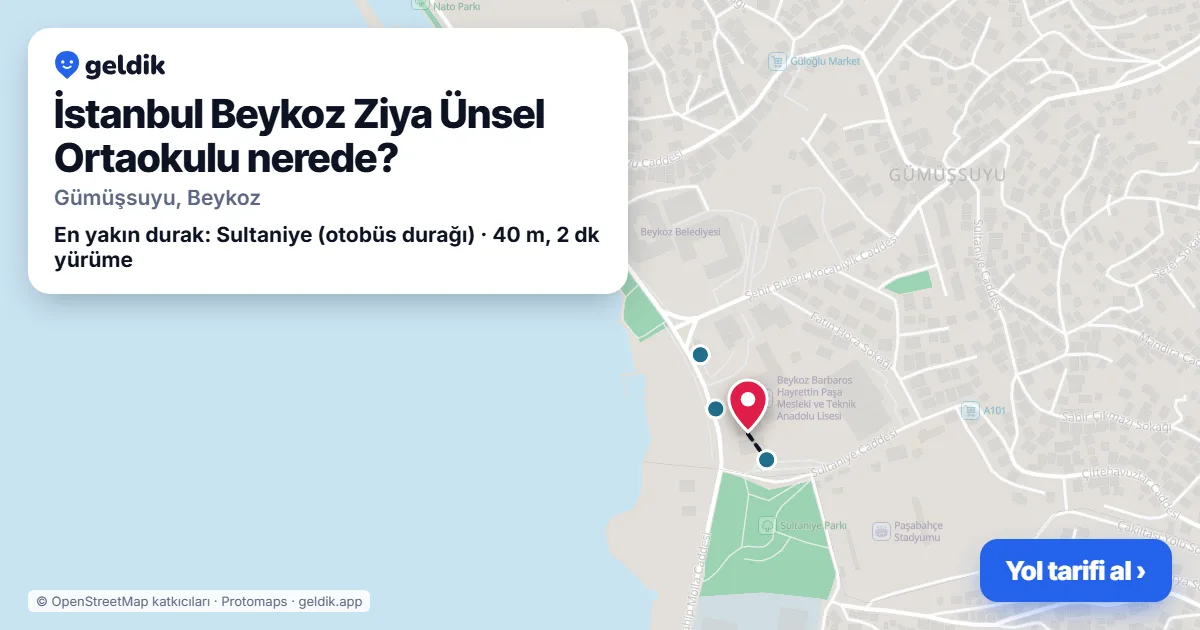 İstanbul Beykoz Ziya Ünsel Ortaokulu nerede: haritada konumu ve en yakın duraklar, yürüme süreleriyle