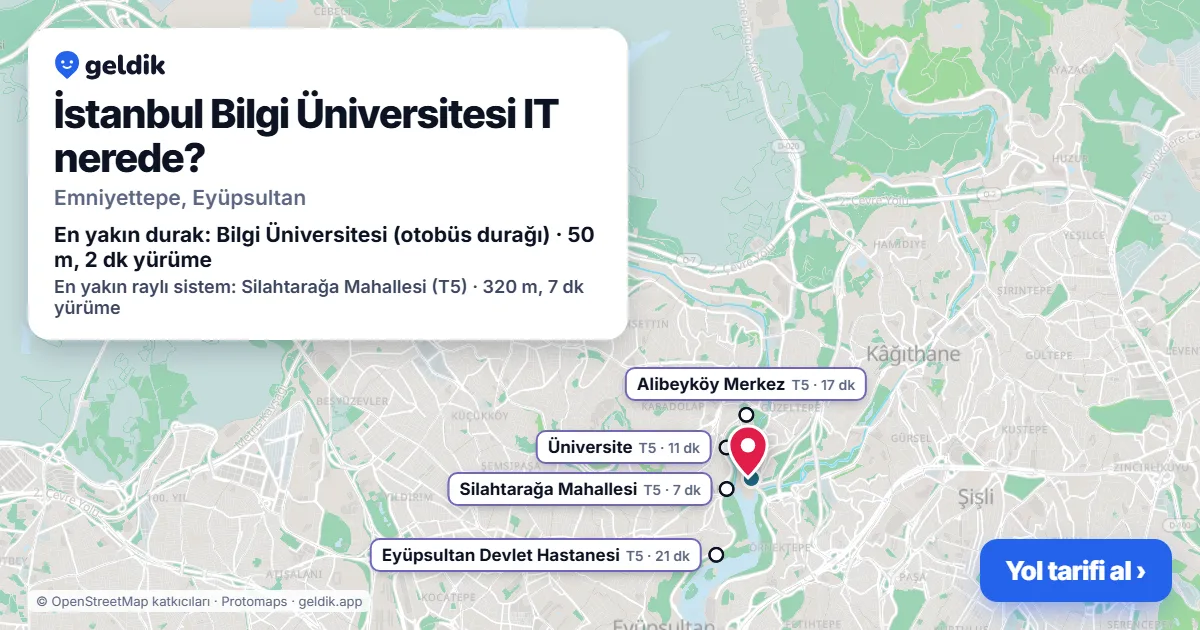 İstanbul Bilgi Üniversitesi IT nerede: haritada konumu ve en yakın duraklar, yürüme süreleriyle
