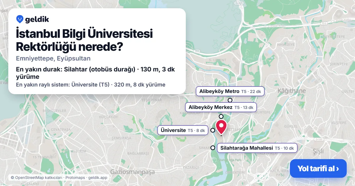 İstanbul Bilgi Üniversitesi Rektörlüğü nerede: haritada konumu ve en yakın duraklar, yürüme süreleriyle