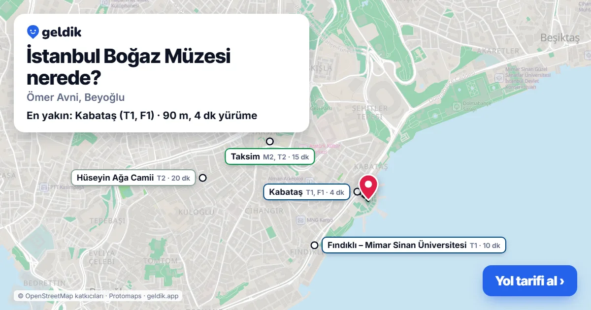 İstanbul Boğaz Müzesi nerede: haritada konumu ve en yakın duraklar, yürüme süreleriyle