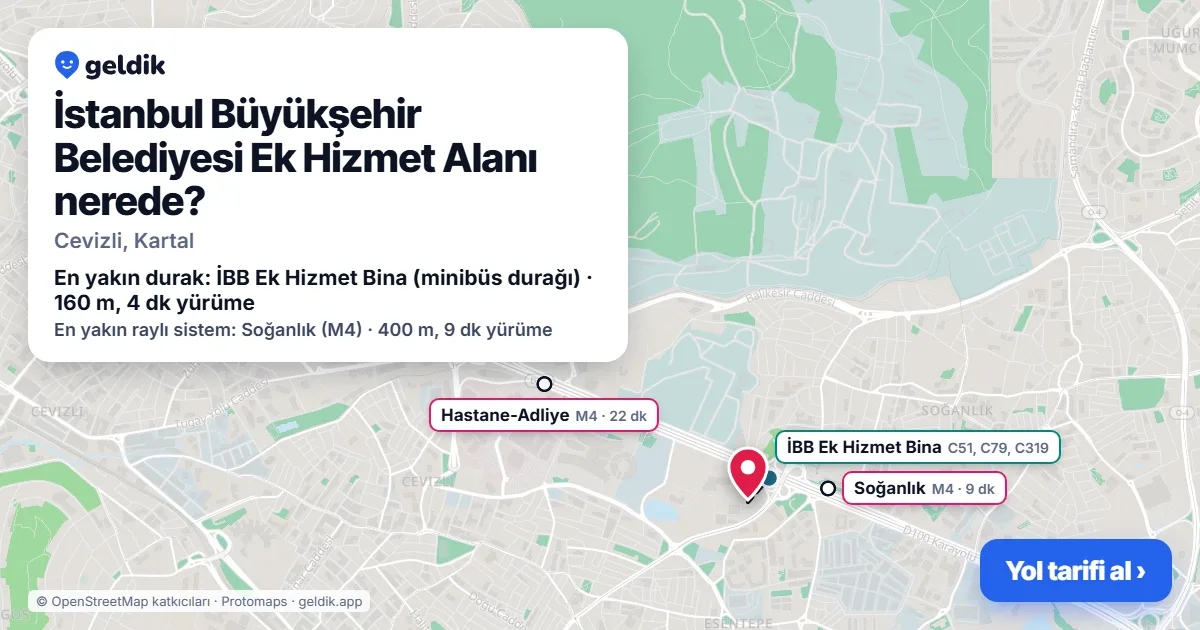 İstanbul Büyükşehir Belediyesi Ek Hizmet Alanı nerede: haritada konumu ve en yakın duraklar, yürüme süreleriyle