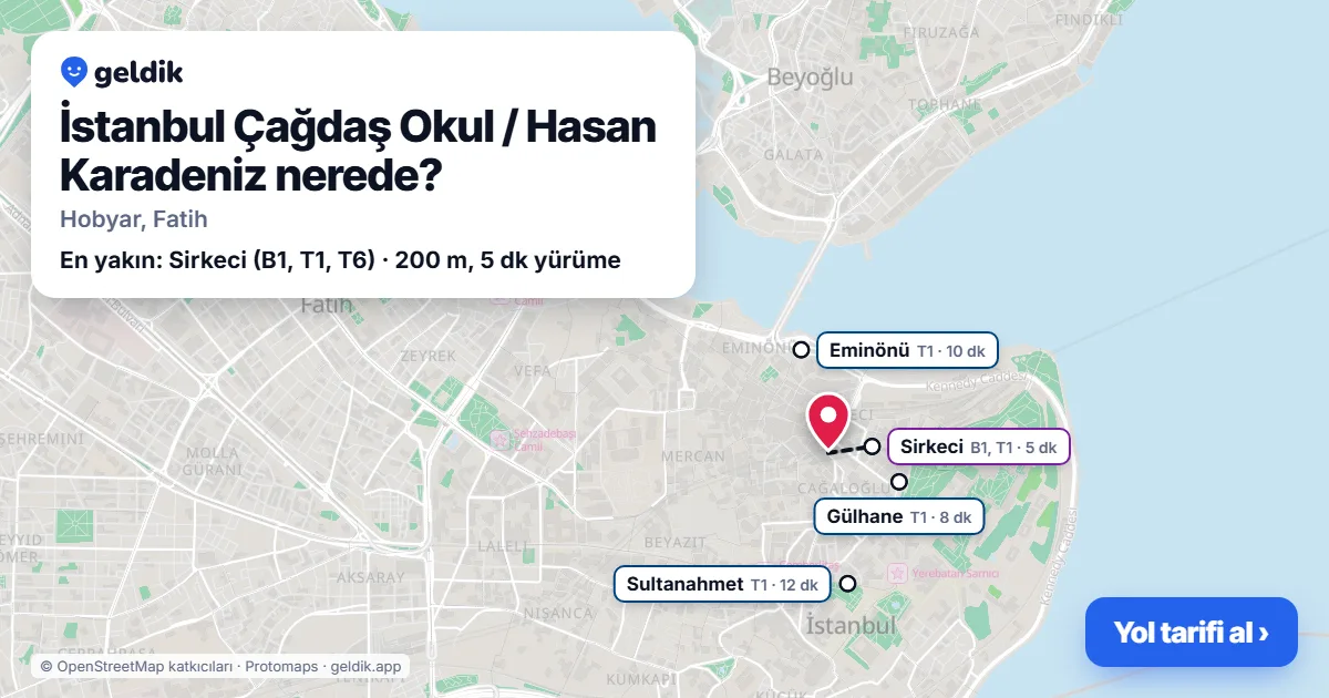 İstanbul Çağdaş Okul / Hasan Karadeniz nerede: haritada konumu ve en yakın duraklar, yürüme süreleriyle