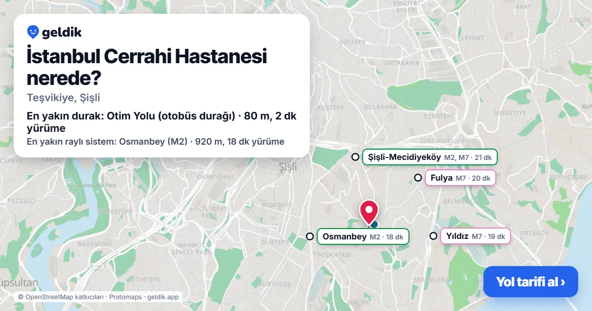 Where is İstanbul Cerrahi Hastanesi: map with its location and the nearest stops, with walking times