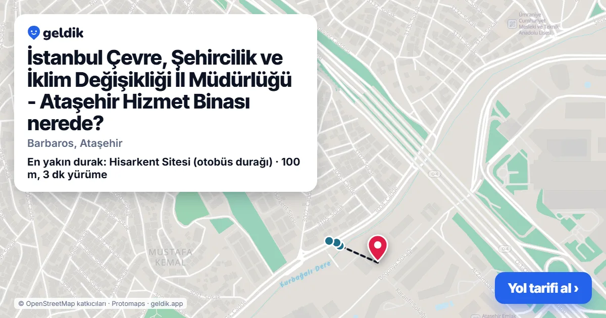 Where is İstanbul Çevre, Şehircilik ve İklim Değişikliği İl Müdürlüğü - Ataşehir Hizmet Binası: map with its location and the nearest stops, with walking times