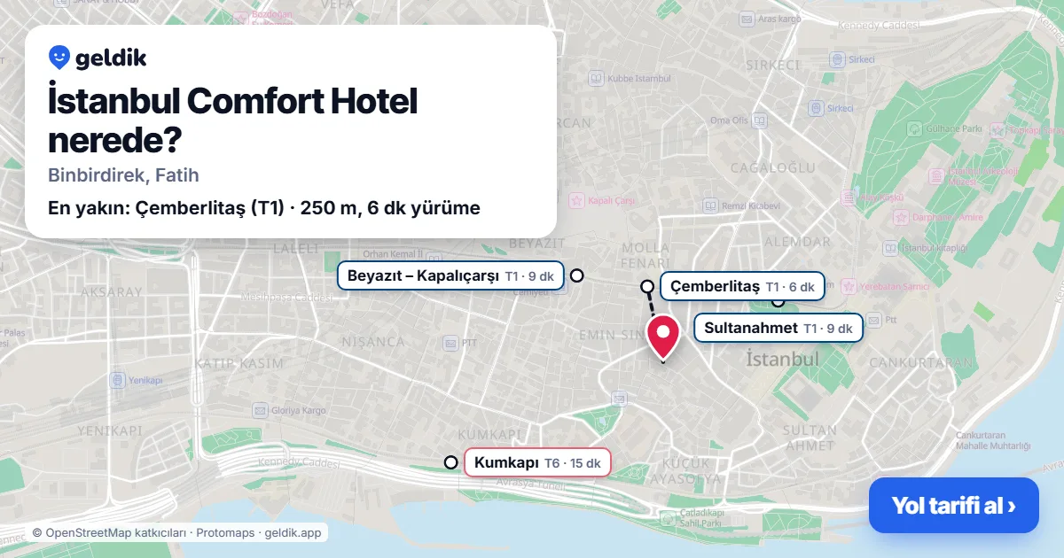 İstanbul Comfort Hotel nerede: haritada konumu ve en yakın duraklar, yürüme süreleriyle