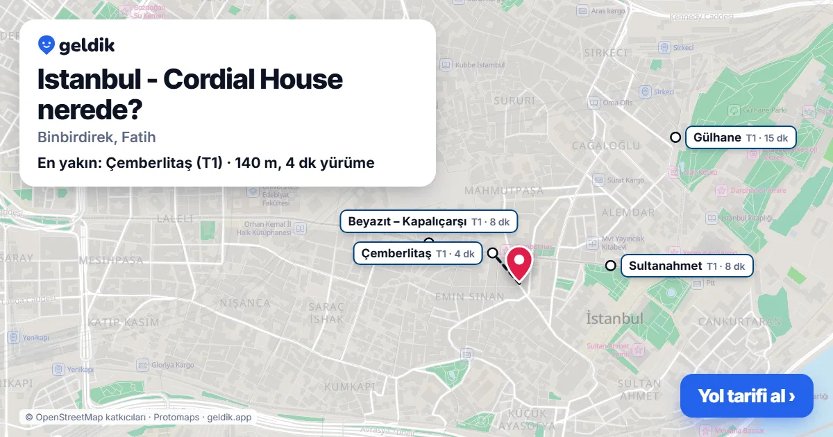 Istanbul - Cordial House nerede: haritada konumu ve en yakın duraklar, yürüme süreleriyle