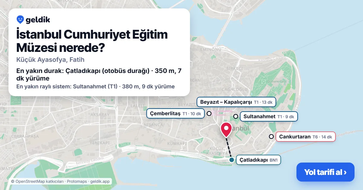 İstanbul Cumhuriyet Eğitim Müzesi nerede: haritada konumu ve en yakın duraklar, yürüme süreleriyle