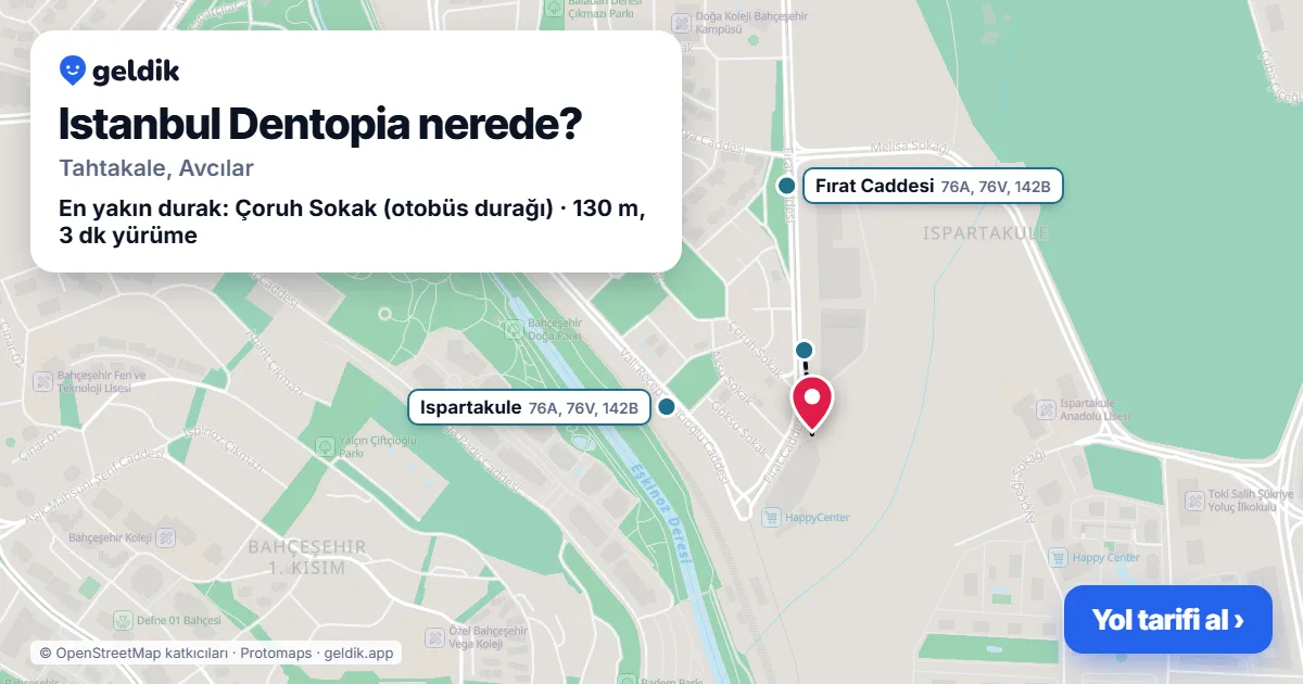 Istanbul Dentopia nerede: haritada konumu ve en yakın duraklar, yürüme süreleriyle