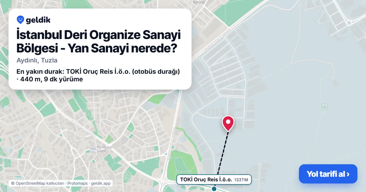 İstanbul Deri Organize Sanayi Bölgesi - Yan Sanayi nerede: haritada konumu ve en yakın duraklar, yürüme süreleriyle