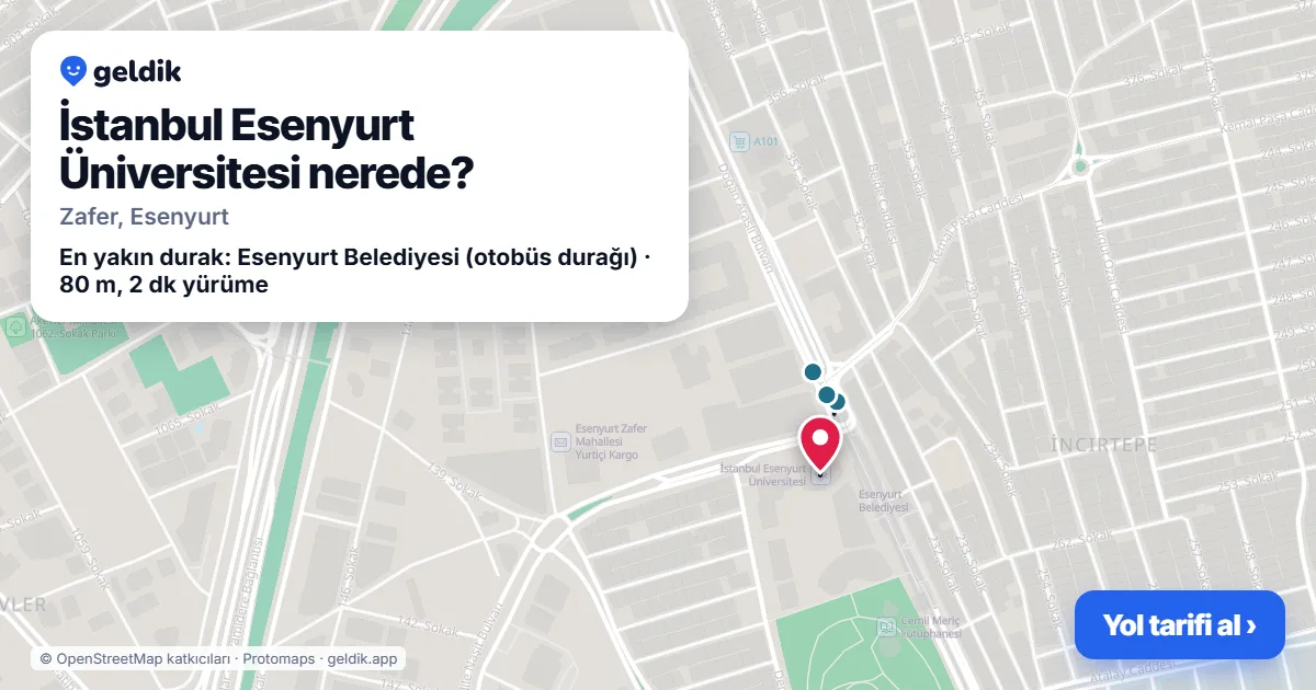 İstanbul Esenyurt Üniversitesi nerede: haritada konumu ve en yakın duraklar, yürüme süreleriyle