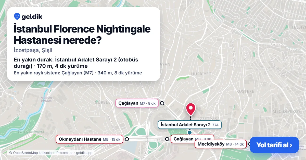Where is Istanbul Florence Nightingale Hospital: map with its location and the nearest stops, with walking times