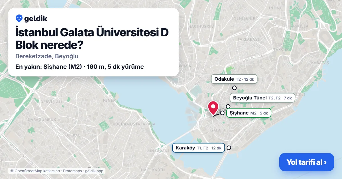 Where is İstanbul Galata Üniversitesi D Blok: map with its location and the nearest stops, with walking times
