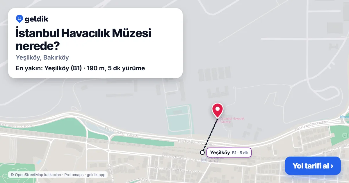 Where is Istanbul Aviation Museum: map with its location and the nearest stops, with walking times
