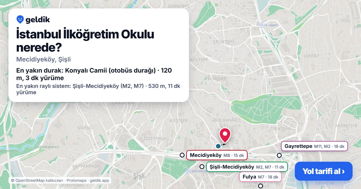 İstanbul İlköğretim Okulu nerede: haritada konumu ve en yakın duraklar, yürüme süreleriyle