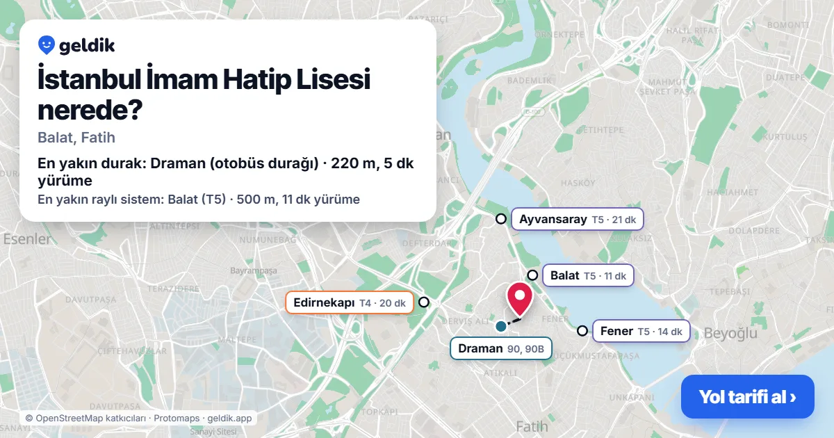 Where is İstanbul İmam Hatip Lisesi: map with its location and the nearest stops, with walking times