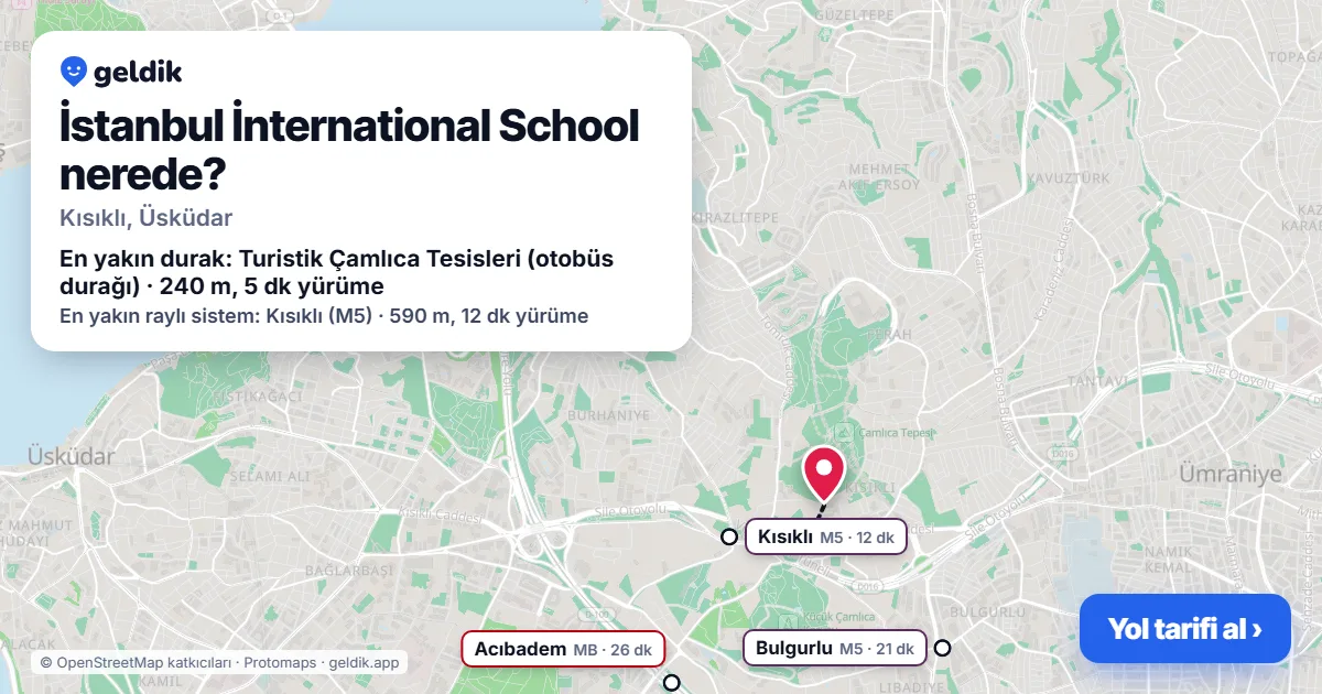 Where is İstanbul İnternational School: map with its location and the nearest stops, with walking times