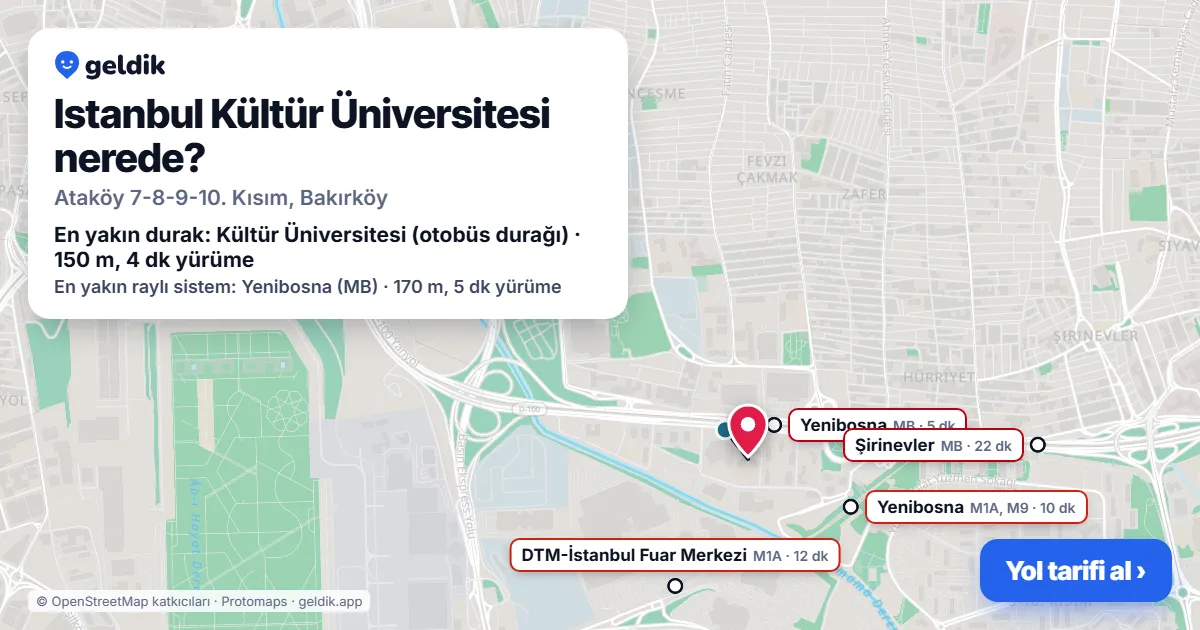Istanbul Kültür Üniversitesi nerede: haritada konumu ve en yakın duraklar, yürüme süreleriyle