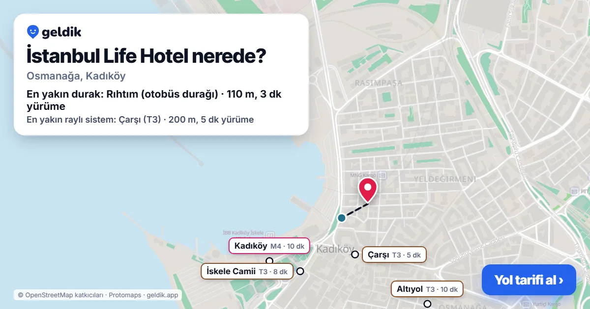 İstanbul Life Hotel nerede: haritada konumu ve en yakın duraklar, yürüme süreleriyle
