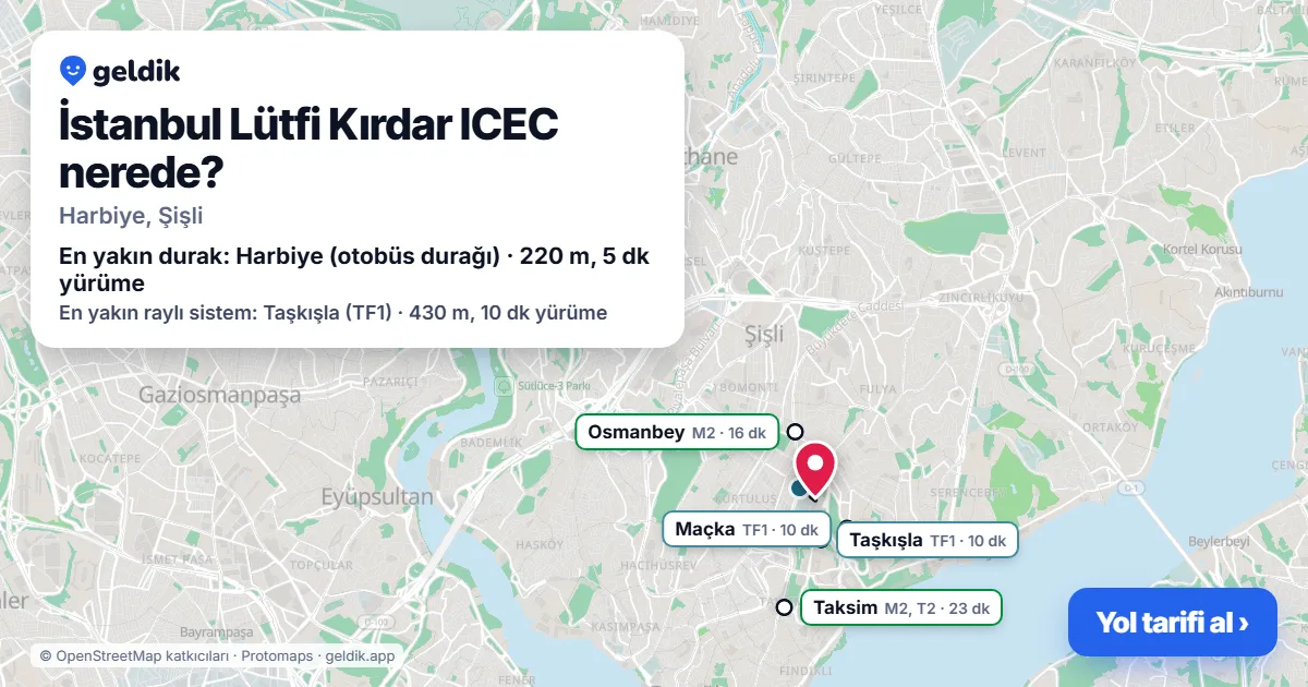 İstanbul Lütfi Kırdar ICEC nerede: haritada konumu ve en yakın duraklar, yürüme süreleriyle