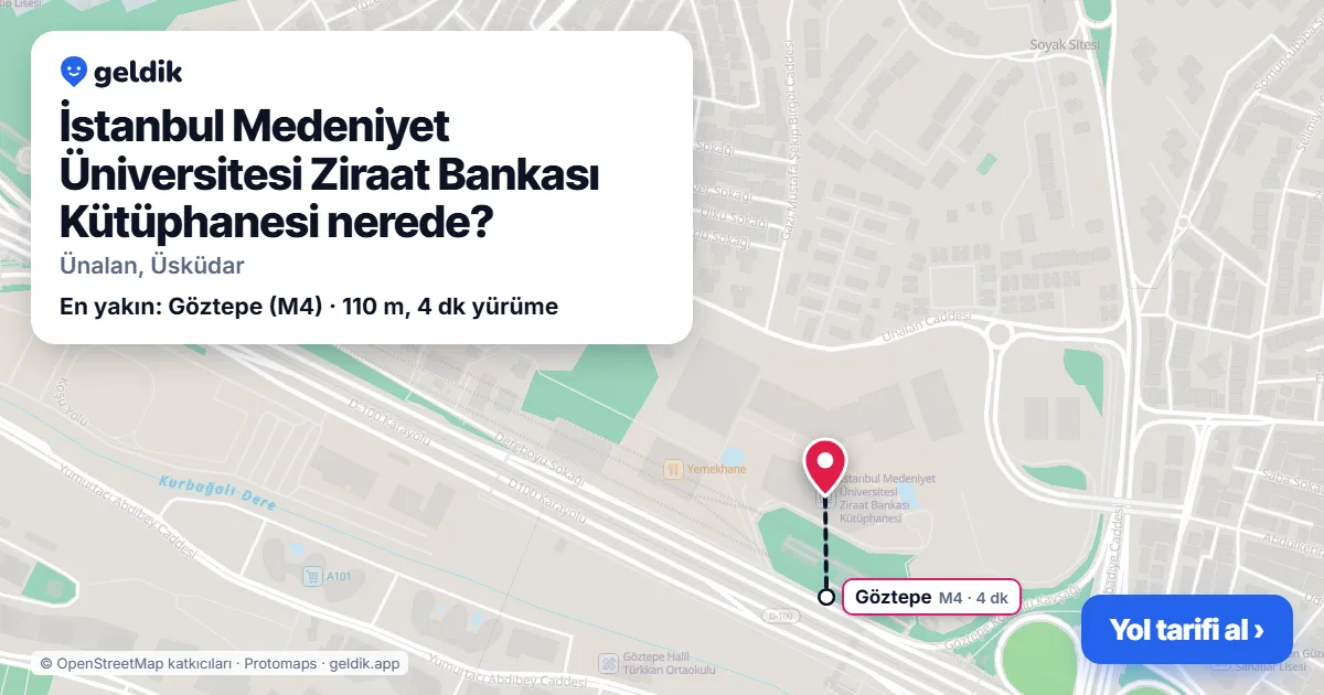 İstanbul Medeniyet Üniversitesi Ziraat Bankası Kütüphanesi nerede: haritada konumu ve en yakın duraklar, yürüme süreleriyle