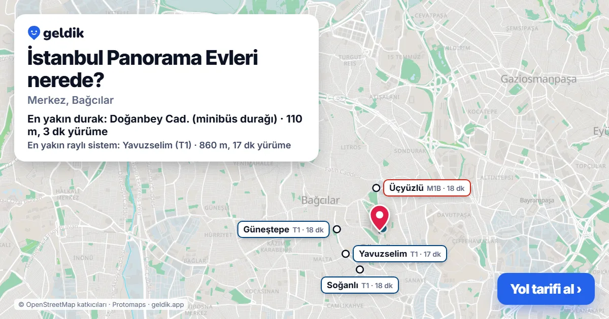 Where is İstanbul Panorama Evleri: map with its location and the nearest stops, with walking times