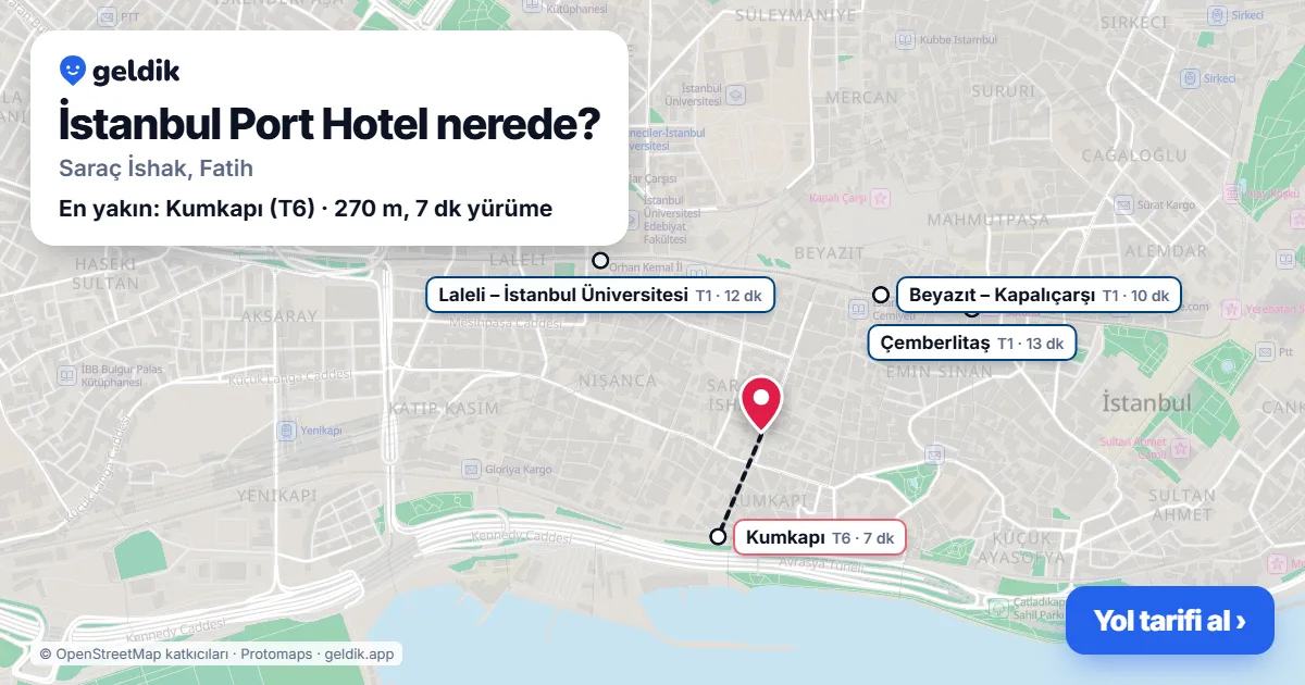 Where is İstanbul Port Hotel: map with its location and the nearest stops, with walking times