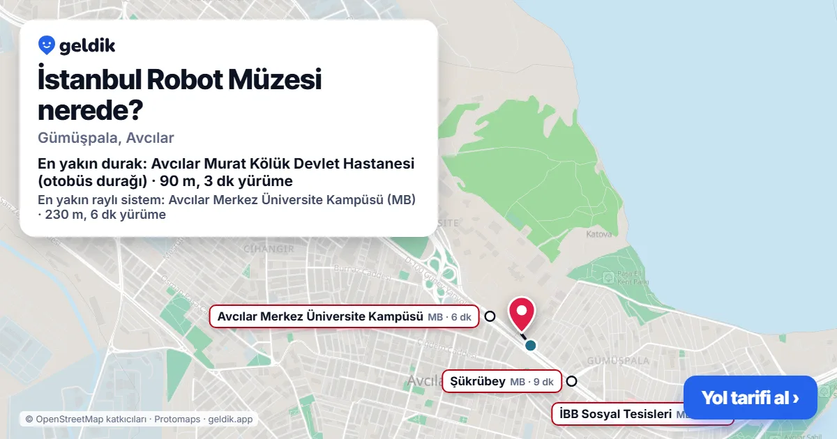 Where is Istanbul Robot Museum: map with its location and the nearest stops, with walking times