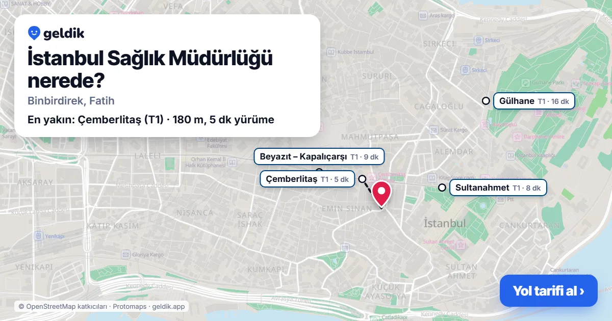 Where is İstanbul Sağlık Müdürlüğü: map with its location and the nearest stops, with walking times