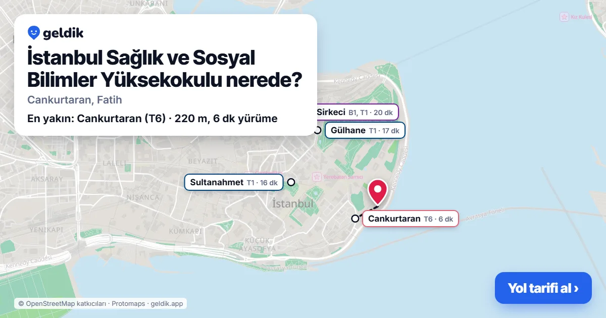 Where is İstanbul Sağlık ve Sosyal Bilimler Yüksekokulu: map with its location and the nearest stops, with walking times