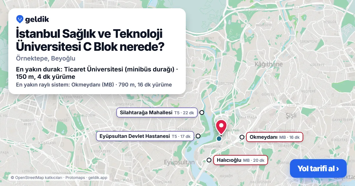 İstanbul Sağlık ve Teknoloji Üniversitesi C Blok nerede: haritada konumu ve en yakın duraklar, yürüme süreleriyle