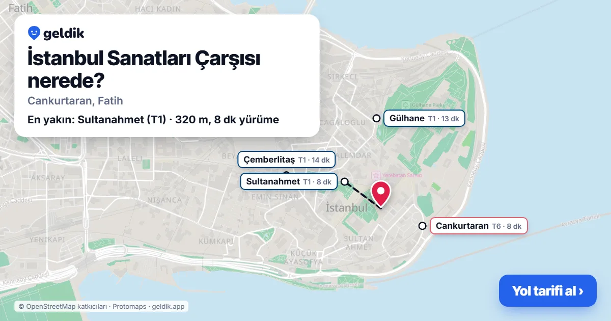 Where is Istanbul Arts Bazaar: map with its location and the nearest stops, with walking times