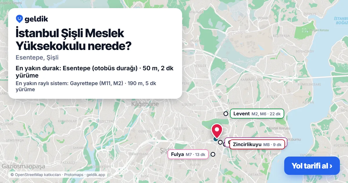 Where is İstanbul Şişli Meslek Yüksekokulu: map with its location and the nearest stops, with walking times