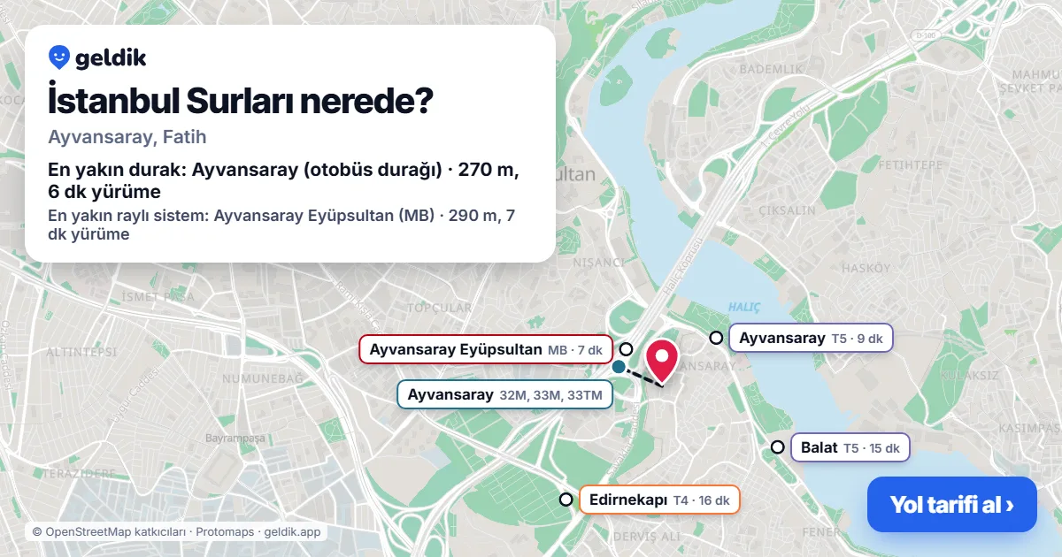 Where is İstanbul Surları: map with its location and the nearest stops, with walking times