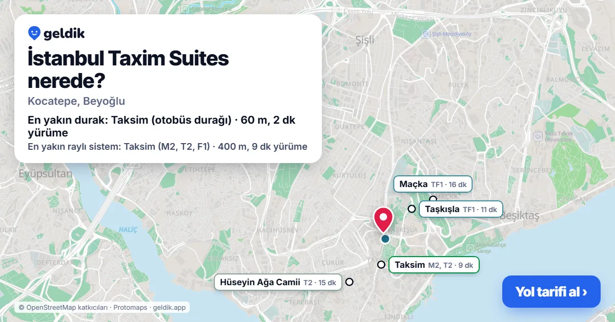 Where is İstanbul Taxim Suites: map with its location and the nearest stops, with walking times